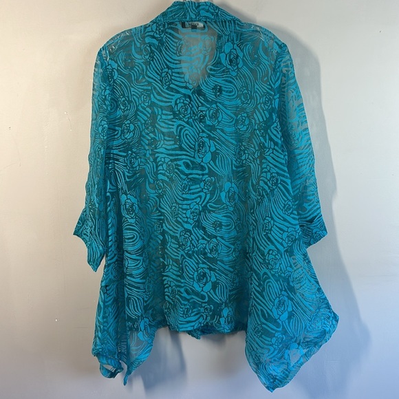 Kaktus Textured Turquoise Lagenlook Slouch Pockets Jacket Wooden Button Front L - Picture 2 of 16